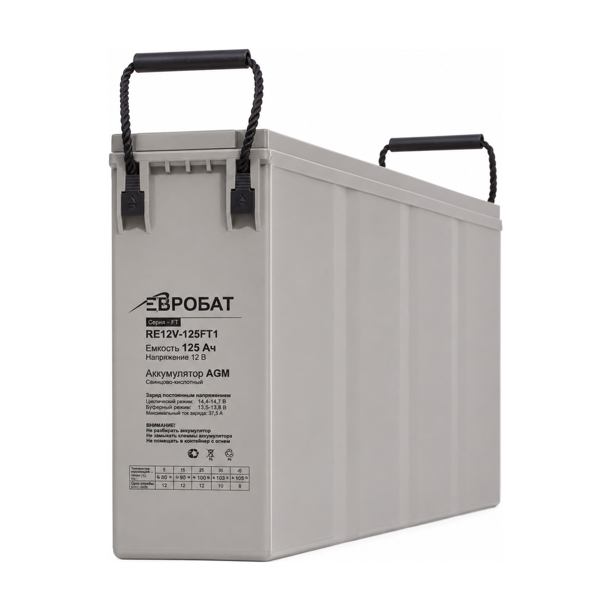 Миниатюра: Купить аккумулятор Евробат RE12V-125FT1: 12 В, 125 Ач, AGM, герметичный необслуживаемый. Цена и характеристики в &laquo;Прайм Электро&raquo;.
