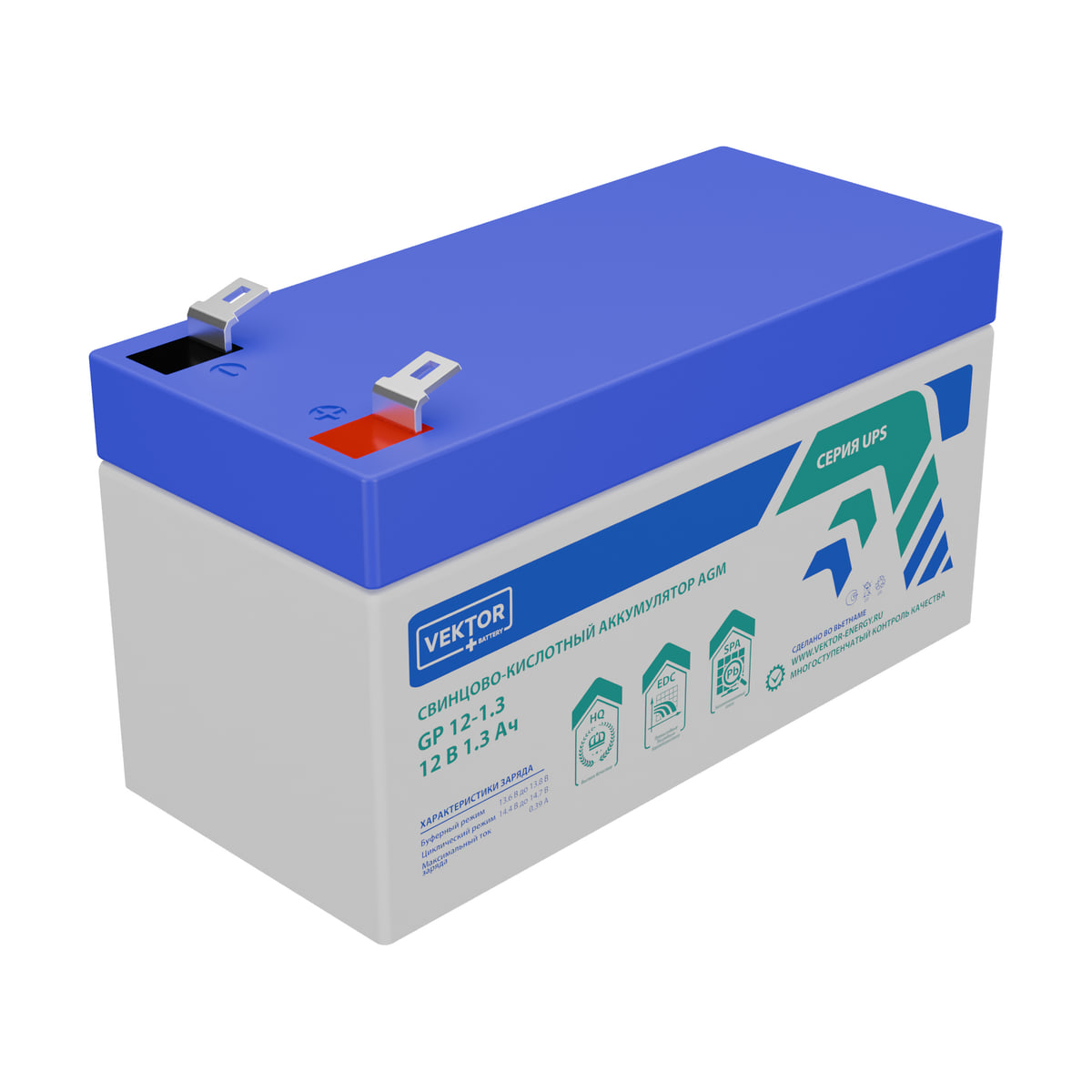 Миниатюра: Купить аккумулятор VEKTOR Plus GP 12-1.3S: AGM, 12 В, 1,3 А&middot;ч. Цена, размеры и характеристики в &laquo;Прайм Электро&raquo;.