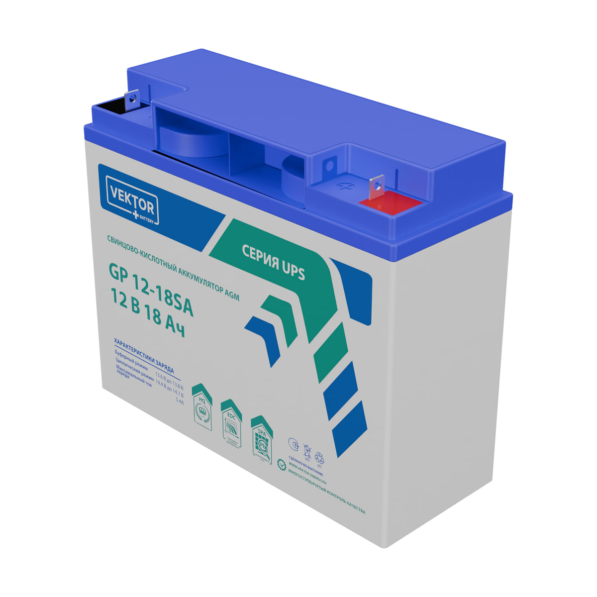 Миниатюра: Купить аккумулятор VEKTOR Plus GP 12-18SA: AGM, 12 В, 19,5 А&middot;ч. Цена, размеры и характеристики в &laquo;Прайм Электро&raquo;.