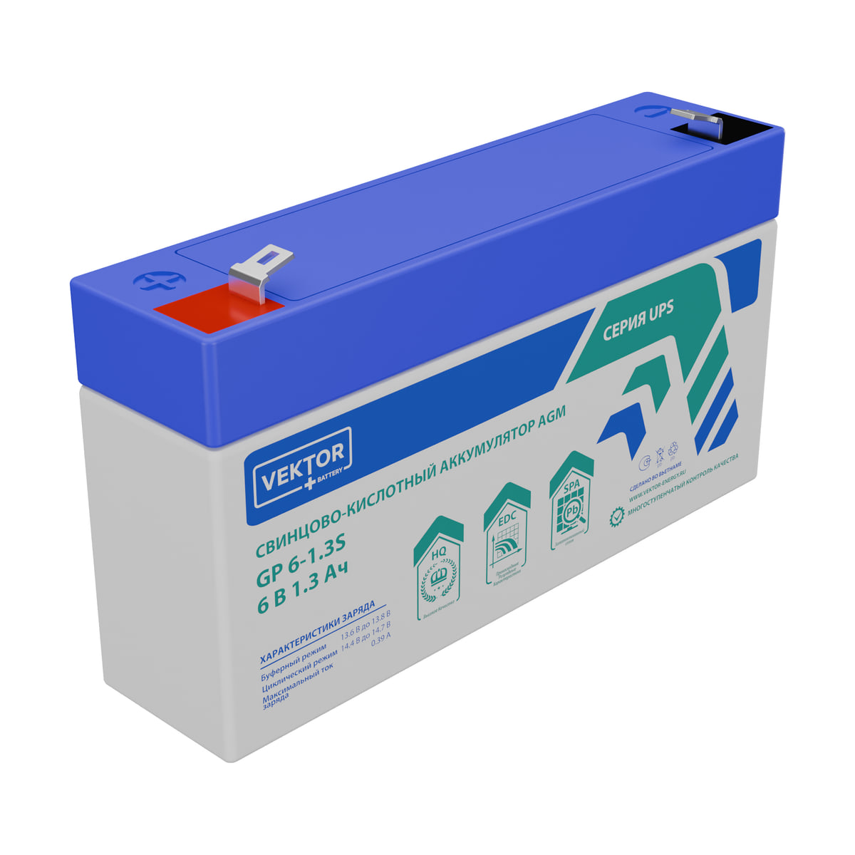 Миниатюра: Купить аккумулятор VEKTOR Plus GP 6-1.3S: AGM, 6 В, 1,3 А&middot;ч. Цена, размеры и характеристики в &laquo;Прайм Электро&raquo;.