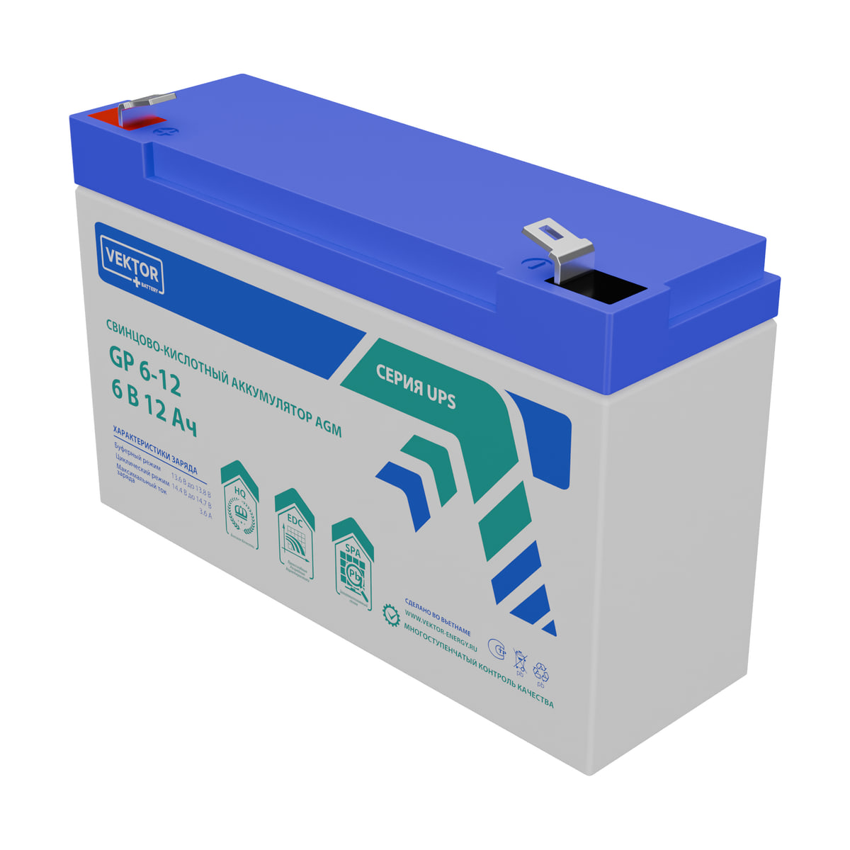 Миниатюра: Купить аккумулятор VEKTOR Plus GP 6-12S: AGM, 6 В, 12 А&middot;ч. Цена, размеры и характеристики в &laquo;Прайм Электро&raquo;.