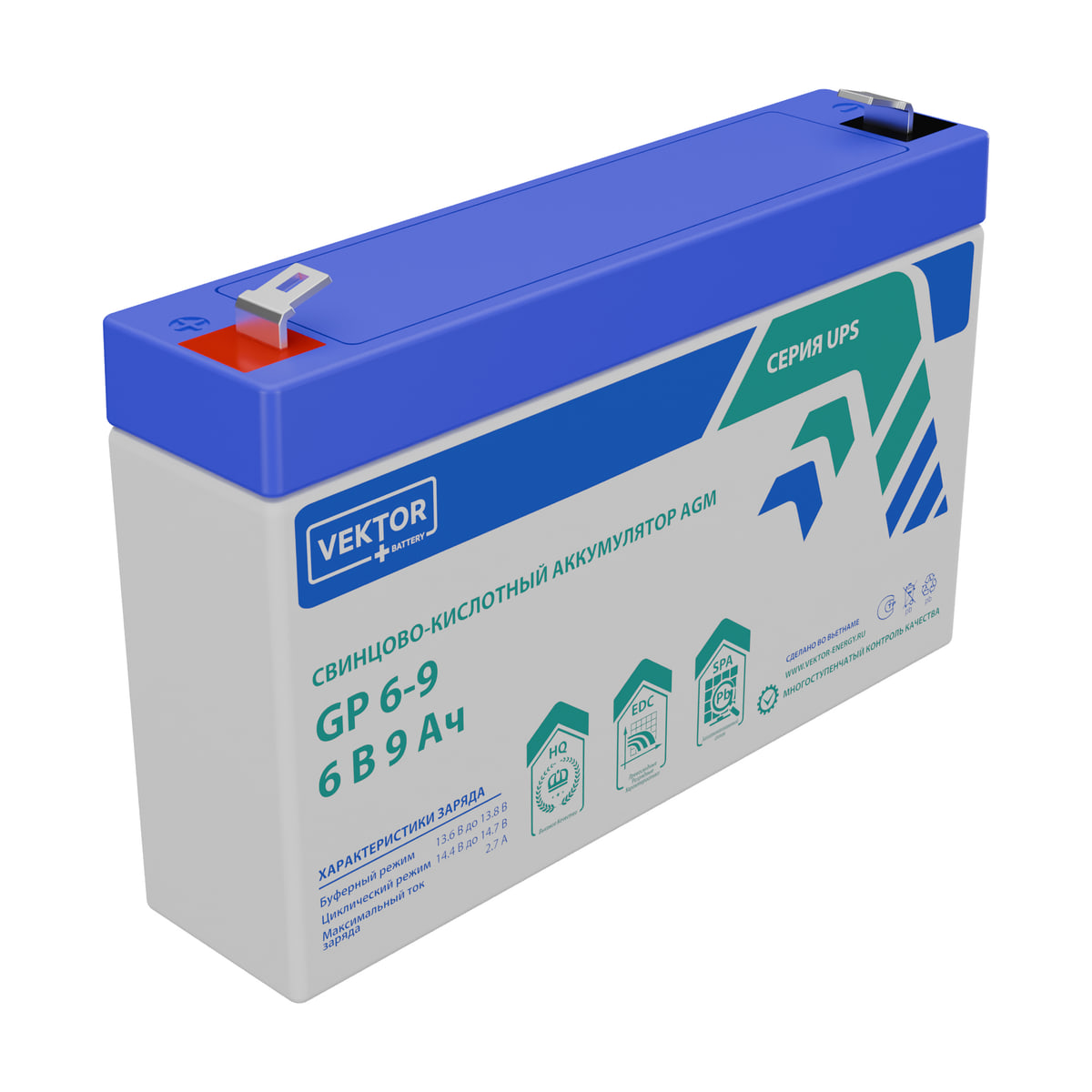 Миниатюра: Купить аккумулятор VEKTOR Plus GP 6-9S: AGM, 6 В, 9 А&middot;ч. Цена, размеры и характеристики в &laquo;Прайм Электро&raquo;.