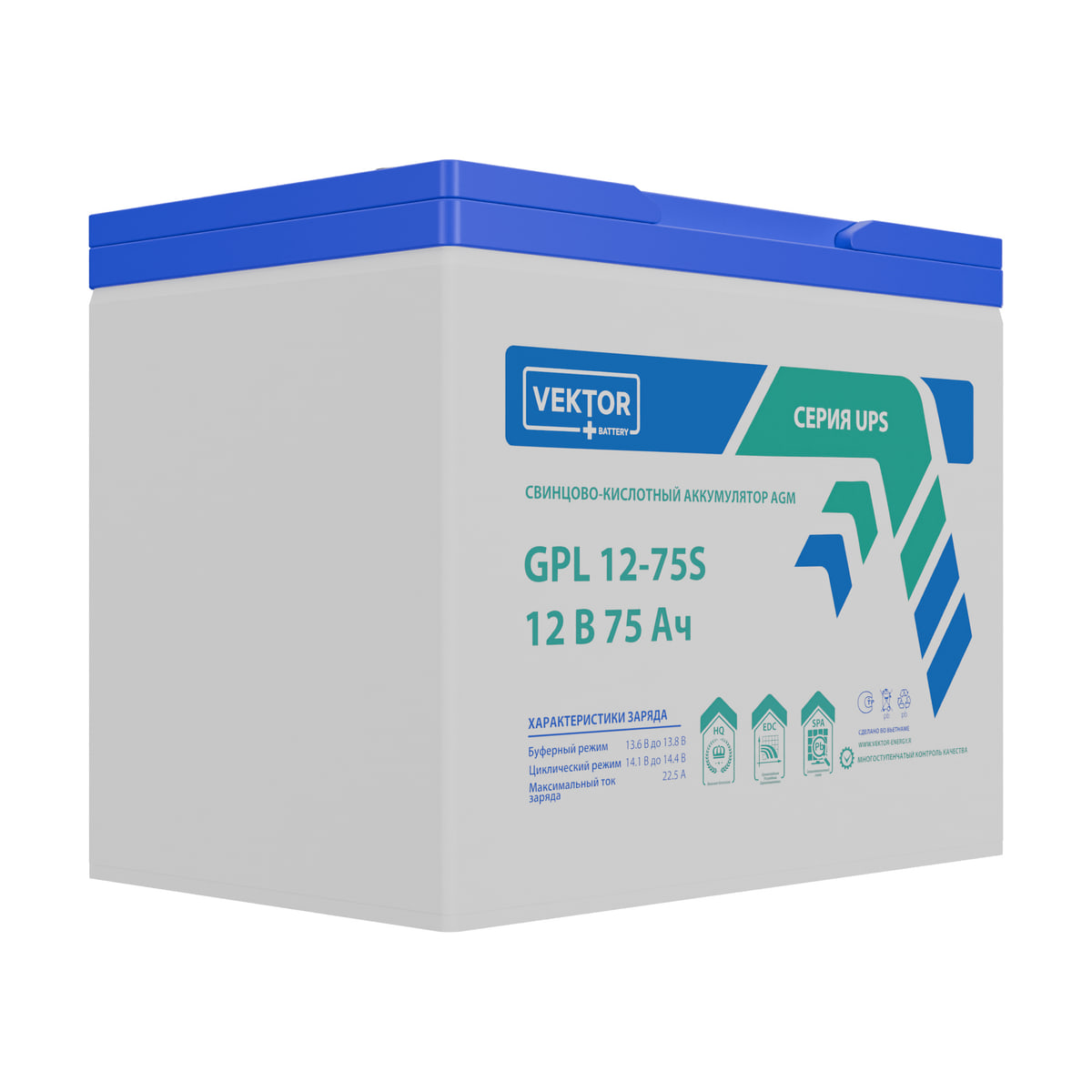 Миниатюра: Купить аккумулятор VEKTOR Plus GPL 12-75S: AGM, 12 В, 75 А&middot;ч. Цена, размеры и характеристики в &laquo;Прайм Электро&raquo;.