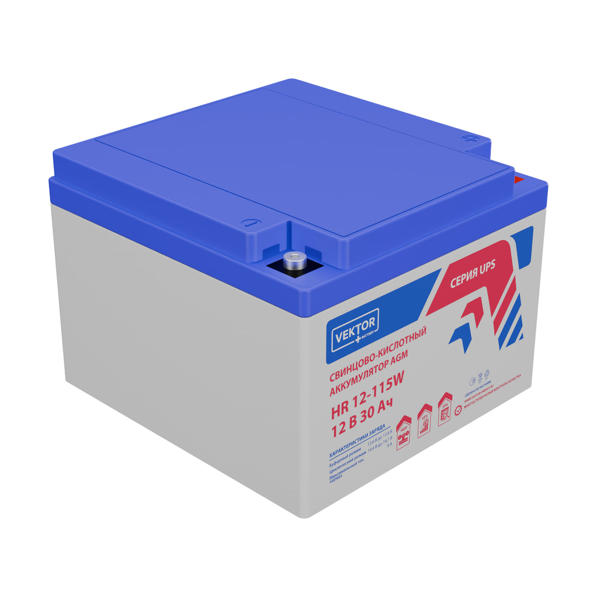 Миниатюра: Купить аккумулятор VEKTOR Plus HR 12-115W: AGM, 12 В, 30 А&middot;ч. Цена, размеры и характеристики в &laquo;Прайм Электро&raquo;.