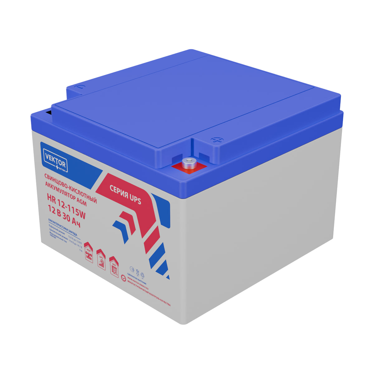 Миниатюра: Купить аккумулятор VEKTOR Plus HR 12-115W: AGM, 12 В, 30 А&middot;ч. Цена, размеры и характеристики в &laquo;Прайм Электро&raquo;.