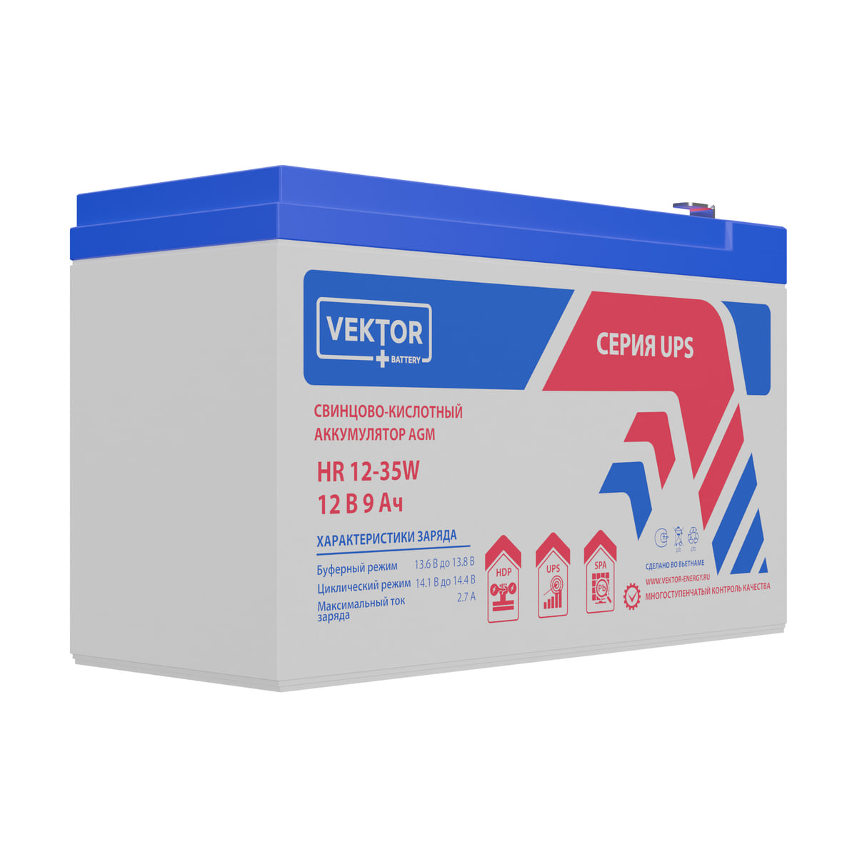Миниатюра: Купить аккумулятор VEKTOR Plus HR 12-35W: AGM, 12 В, 8 А&middot;ч. Цена, размеры и характеристики в &laquo;Прайм Электро&raquo;.