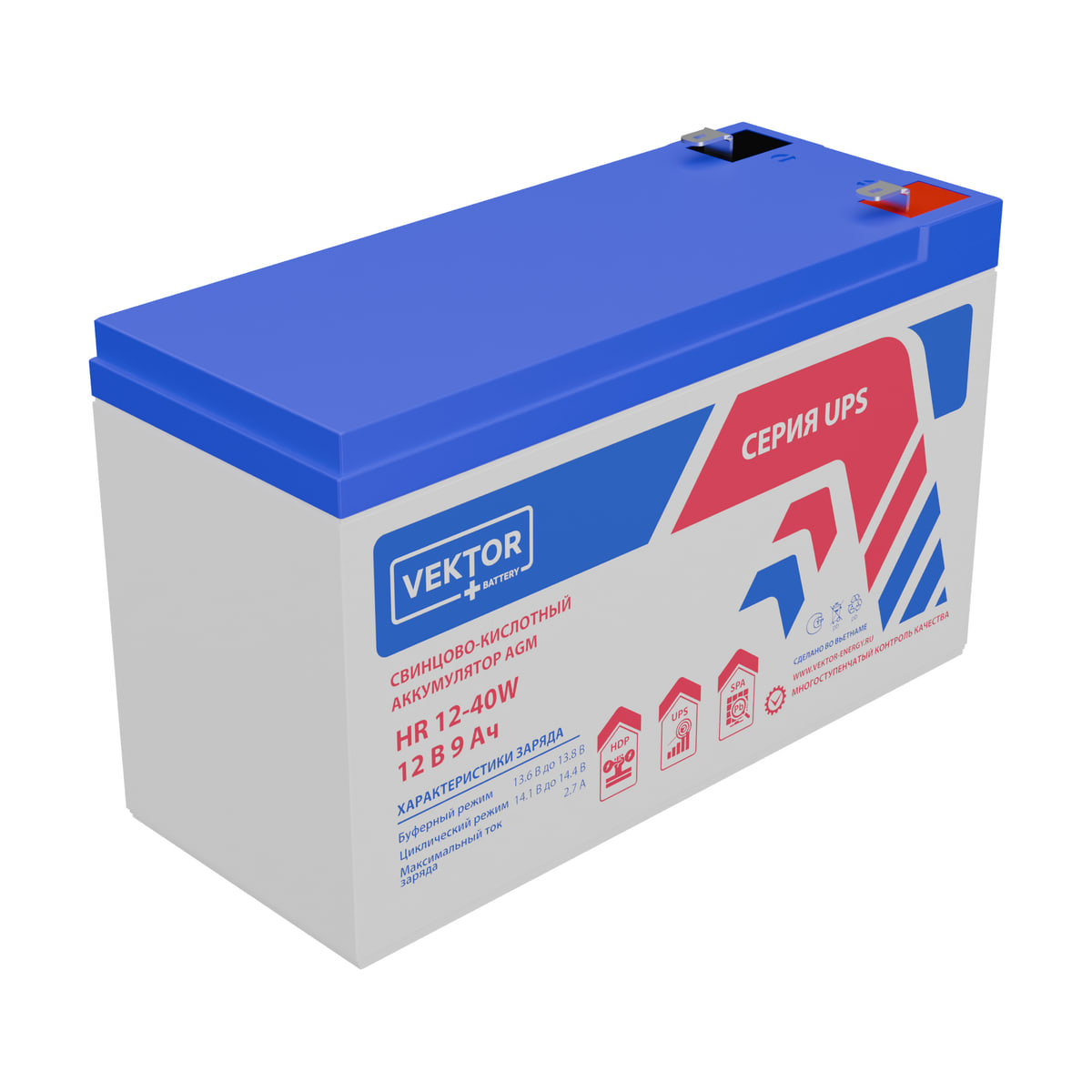 Миниатюра: Купить аккумулятор VEKTOR Plus HR 12-40W: AGM, 12 В, 9 А&middot;ч. Цена, размеры и характеристики в &laquo;Прайм Электро&raquo;.