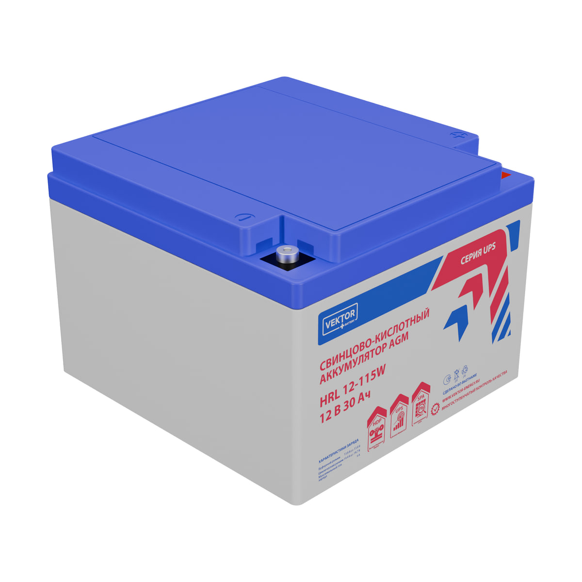 Миниатюра: Купить аккумулятор VEKTOR Plus HRL 12-115W: AGM, 12 В, 30 А&middot;ч. Цена, размеры и характеристики в &laquo;Прайм Электро&raquo;.