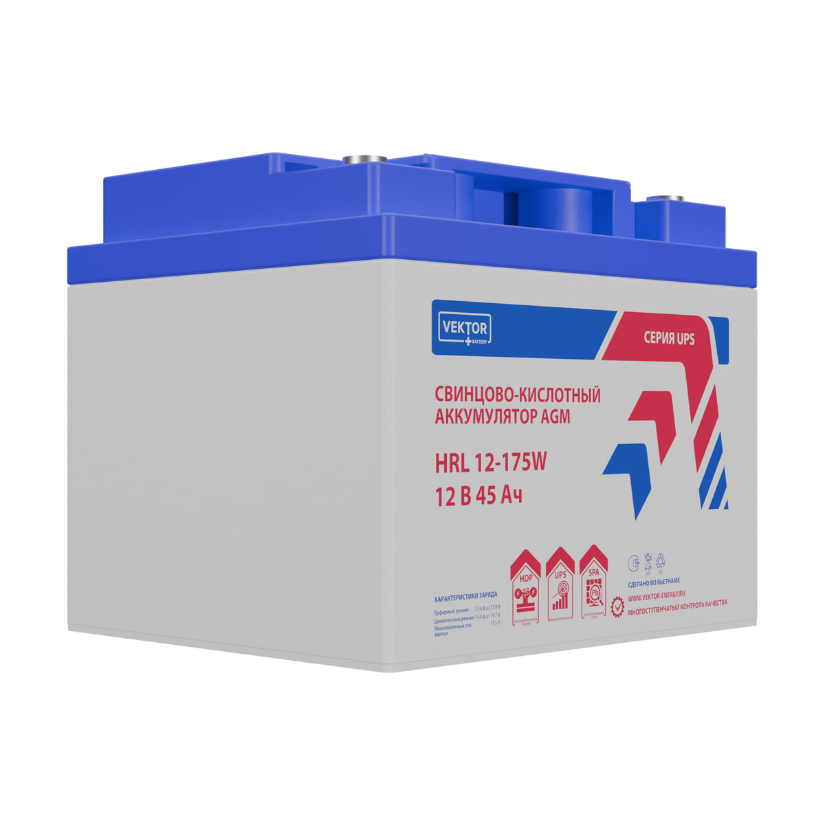 Миниатюра: Купить аккумулятор VEKTOR Plus HRL 12-175W: AGM, 12 В, 45 А&middot;ч. Цена, размеры и характеристики в &laquo;Прайм Электро&raquo;.