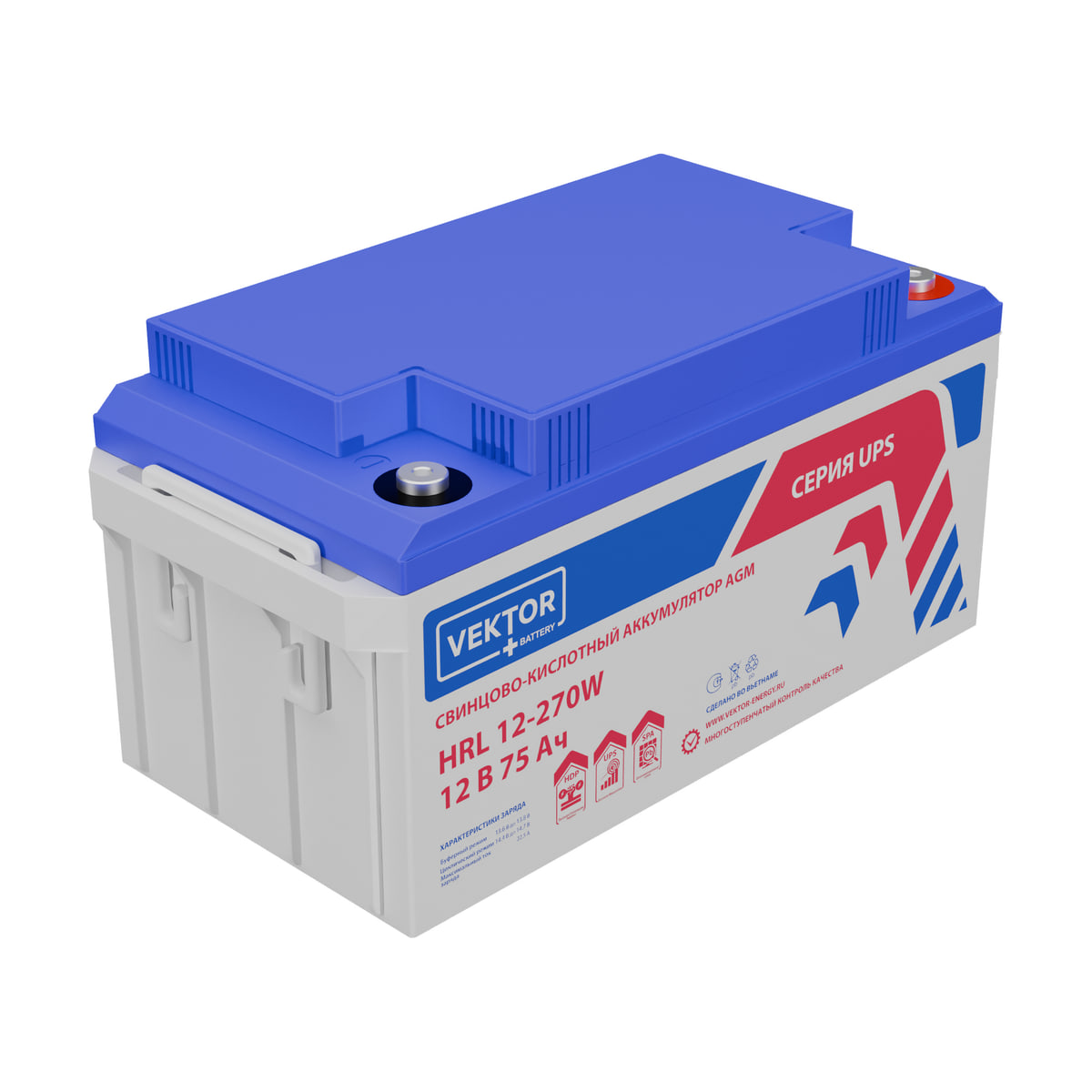 Миниатюра: Купить аккумулятор VEKTOR Plus HRL 12-270W: AGM, 12 В, 75 А&middot;ч. Цена, размеры и характеристики в &laquo;Прайм Электро&raquo;.