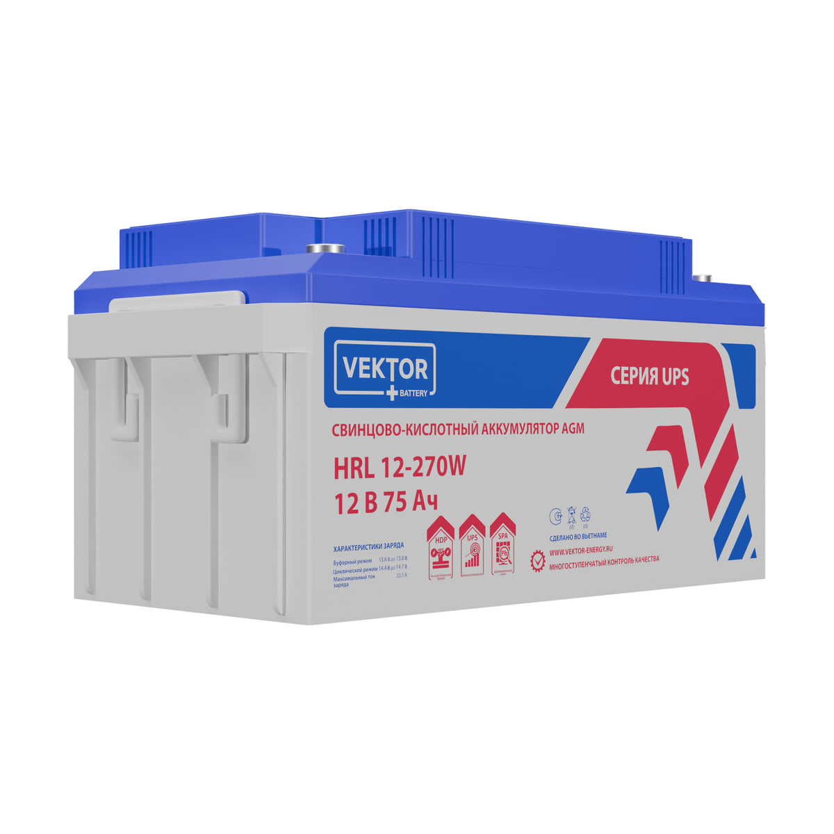 Миниатюра: Купить аккумулятор VEKTOR Plus HRL 12-270W: AGM, 12 В, 75 А&middot;ч. Цена, размеры и характеристики в &laquo;Прайм Электро&raquo;.