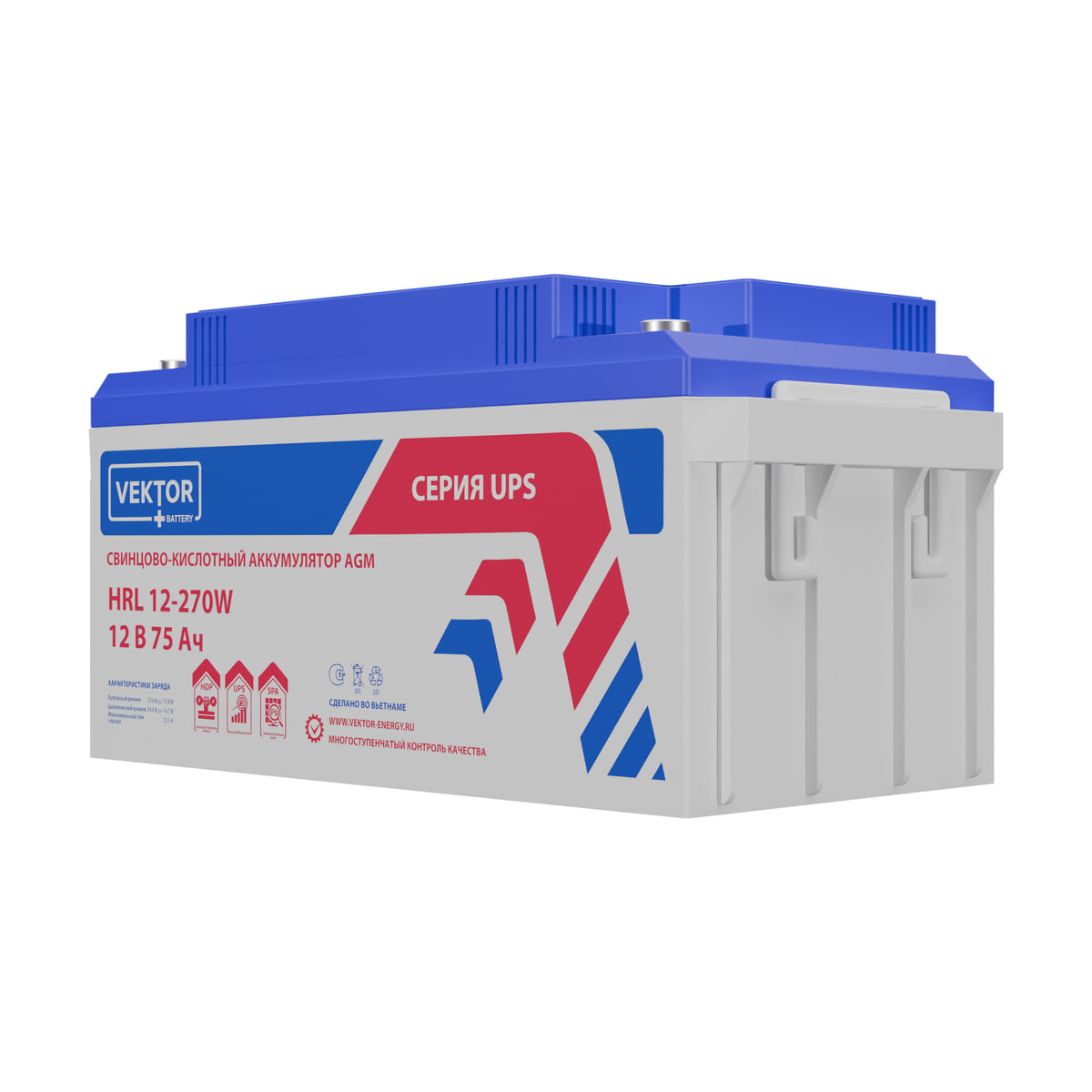 Миниатюра: Купить аккумулятор VEKTOR Plus HRL 12-270W: AGM, 12 В, 75 А&middot;ч. Цена, размеры и характеристики в &laquo;Прайм Электро&raquo;.