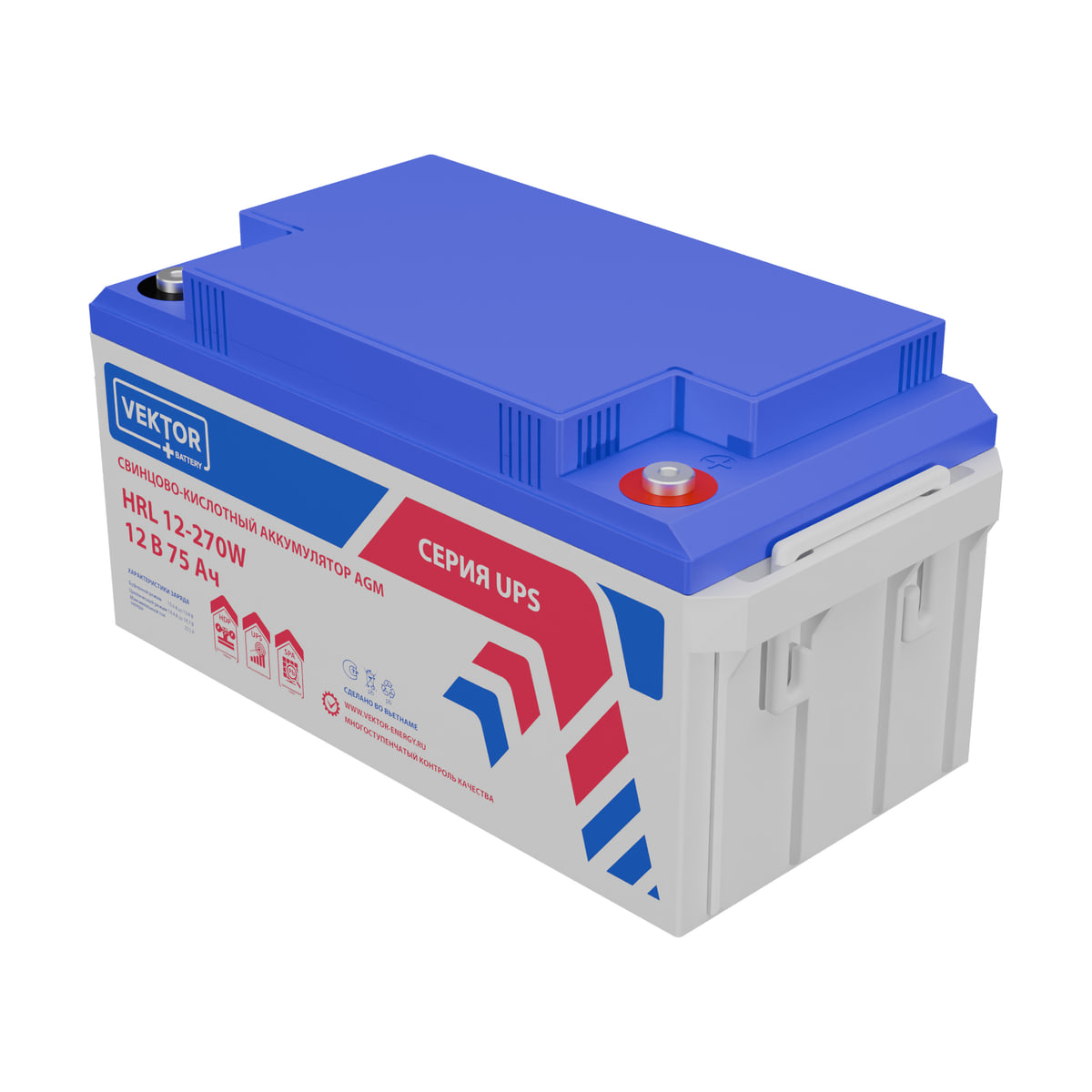 Миниатюра: Купить аккумулятор VEKTOR Plus HRL 12-270W: AGM, 12 В, 75 А&middot;ч. Цена, размеры и характеристики в &laquo;Прайм Электро&raquo;.