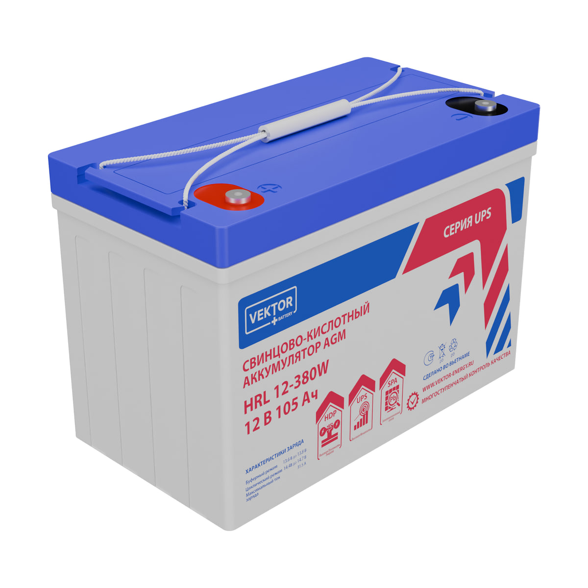 Миниатюра: Купить аккумулятор VEKTOR Plus HRL 12-380W: AGM, 12 В, 105 А&middot;ч. Цена, размеры и характеристики в &laquo;Прайм Электро&raquo;.