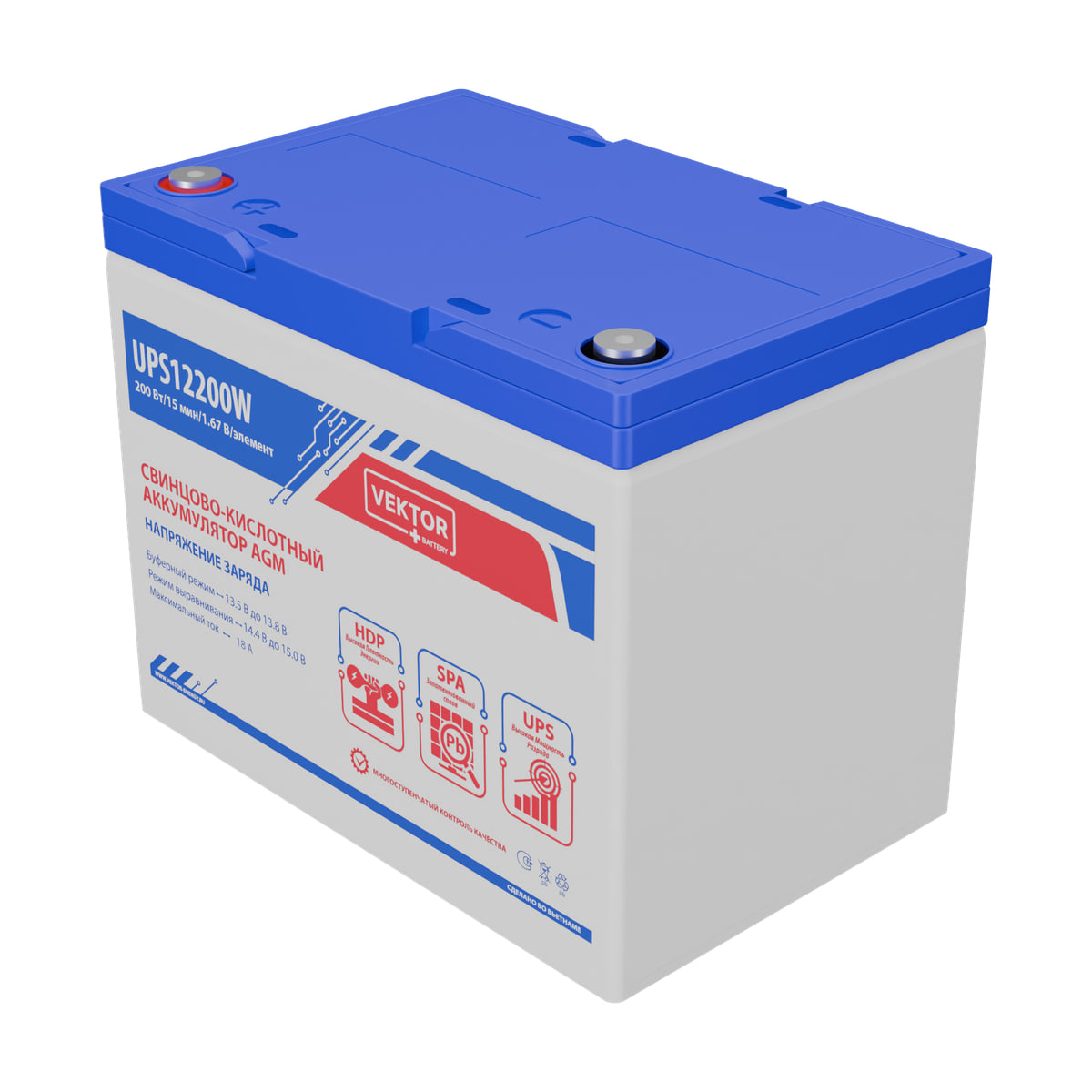 Миниатюра: Купить аккумулятор VEKTOR Plus UPS 12200W: AGM, 12 В, 10 часовой разряд. Цена, размеры и характеристики в &laquo;Прайм Электро&raquo;.