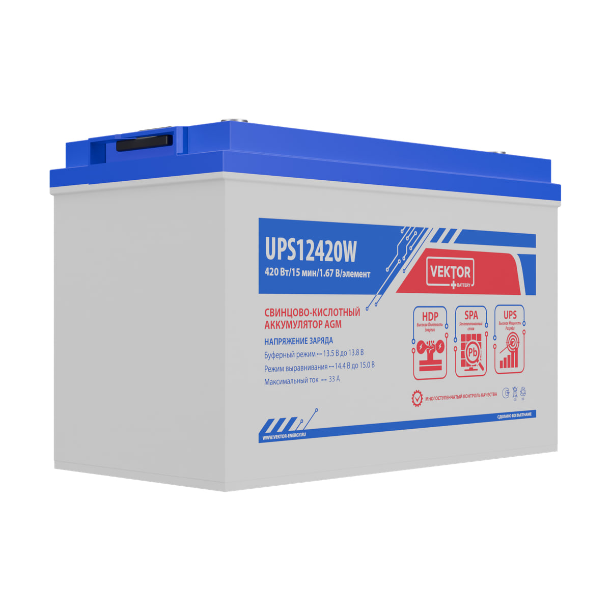 Миниатюра: Купить аккумулятор VEKTOR Plus UPS 12420W: AGM, 12 В, 10 часовой разряд. Цена, размеры и характеристики в &laquo;Прайм Электро&raquo;.