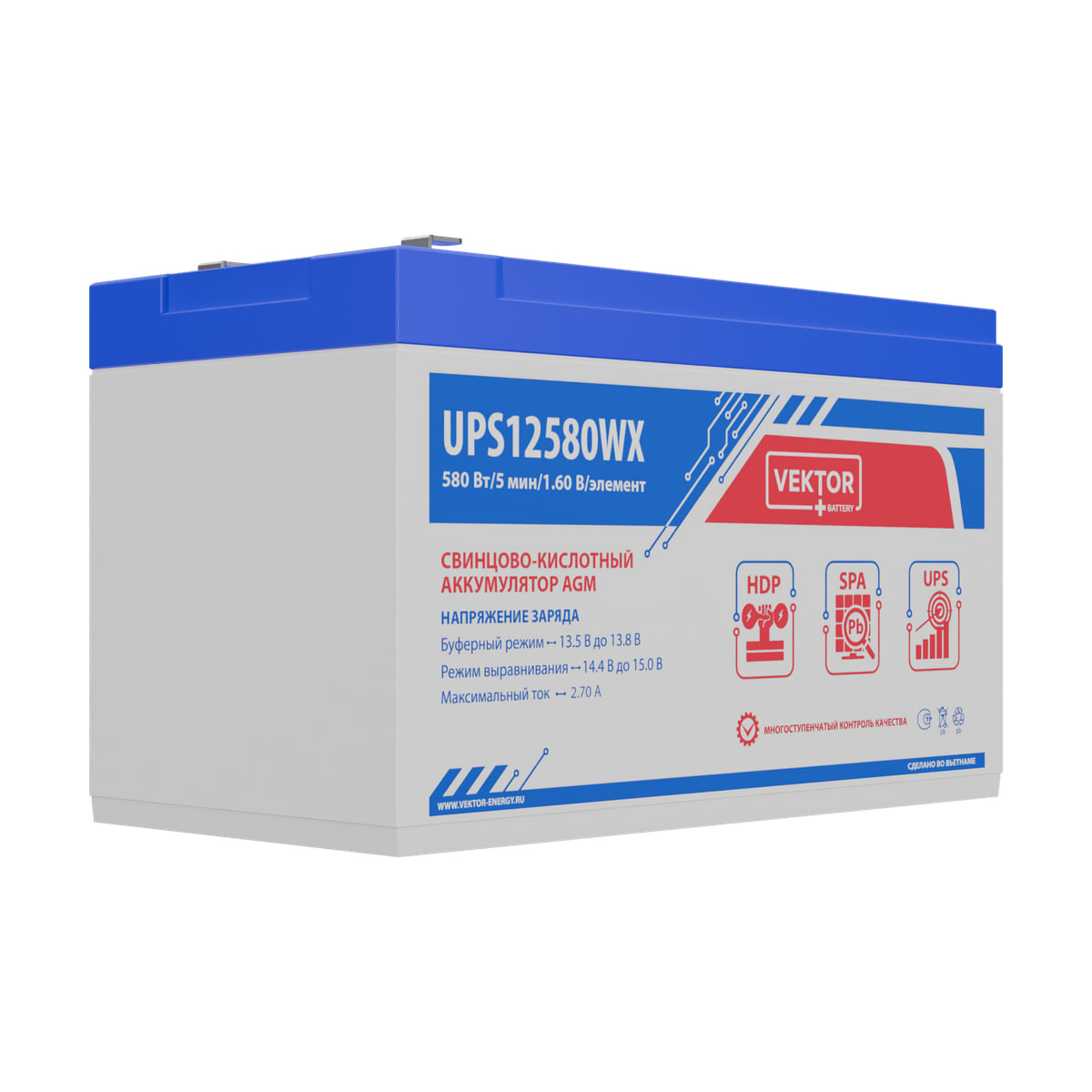 Миниатюра: Купить аккумулятор VEKTOR Plus UPS 12580WX: AGM, 12 В, 10 часовой разряд. Цена, размеры и характеристики в &laquo;Прайм Электро&raquo;.