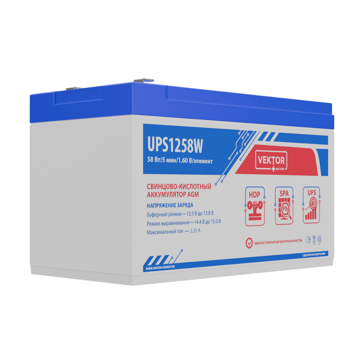 Миниатюра: Купить аккумулятор VEKTOR Plus UPS 1258W: AGM, 12 В, 20 часовой разряд. Цена, размеры и характеристики в &laquo;Прайм Электро&raquo;.